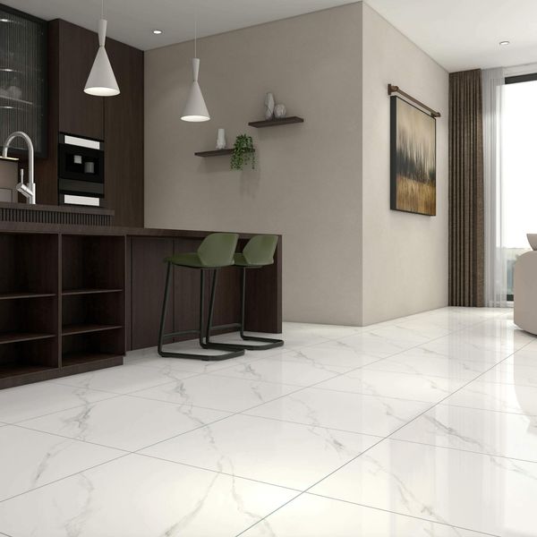 Aurello Calacutta Marble Effect Rectified High Gloss Porcelain Tiles 60cm x 60cm image 0