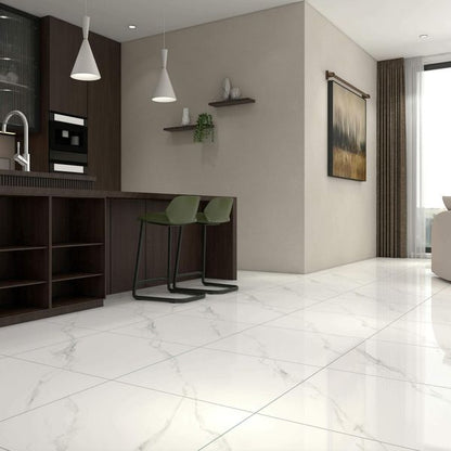 Aurello Calacutta Marble Effect Rectified High Gloss Porcelain Tiles 60cm x 60cm image 0