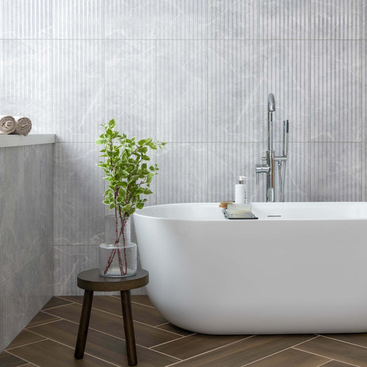 Agora Light Grey Gloss Marble Effect Decor Wall Tile 600x300 image 0