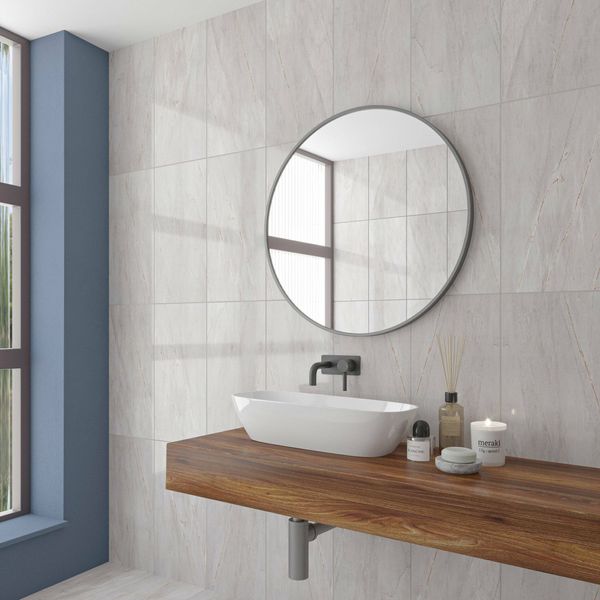 Agora Light Grey Gloss Marble Effect Wall Tile 600x300 image 0