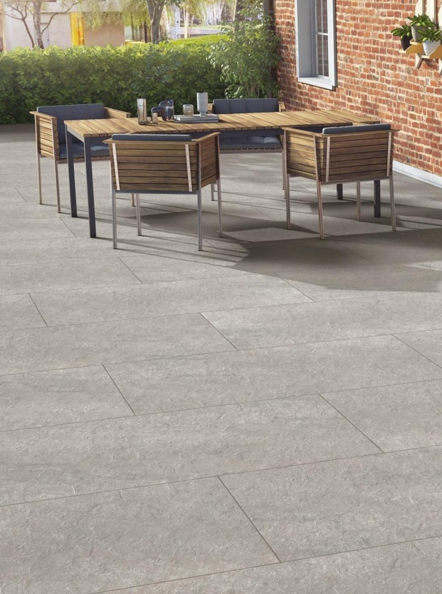 Ancient Grey outdoor porcelain paving garden room setting