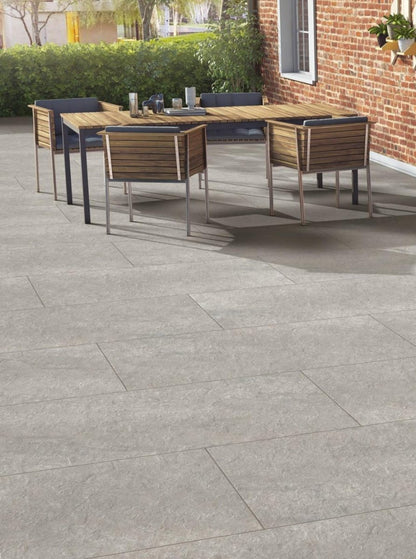 Ancient Grey outdoor porcelain paving garden room setting