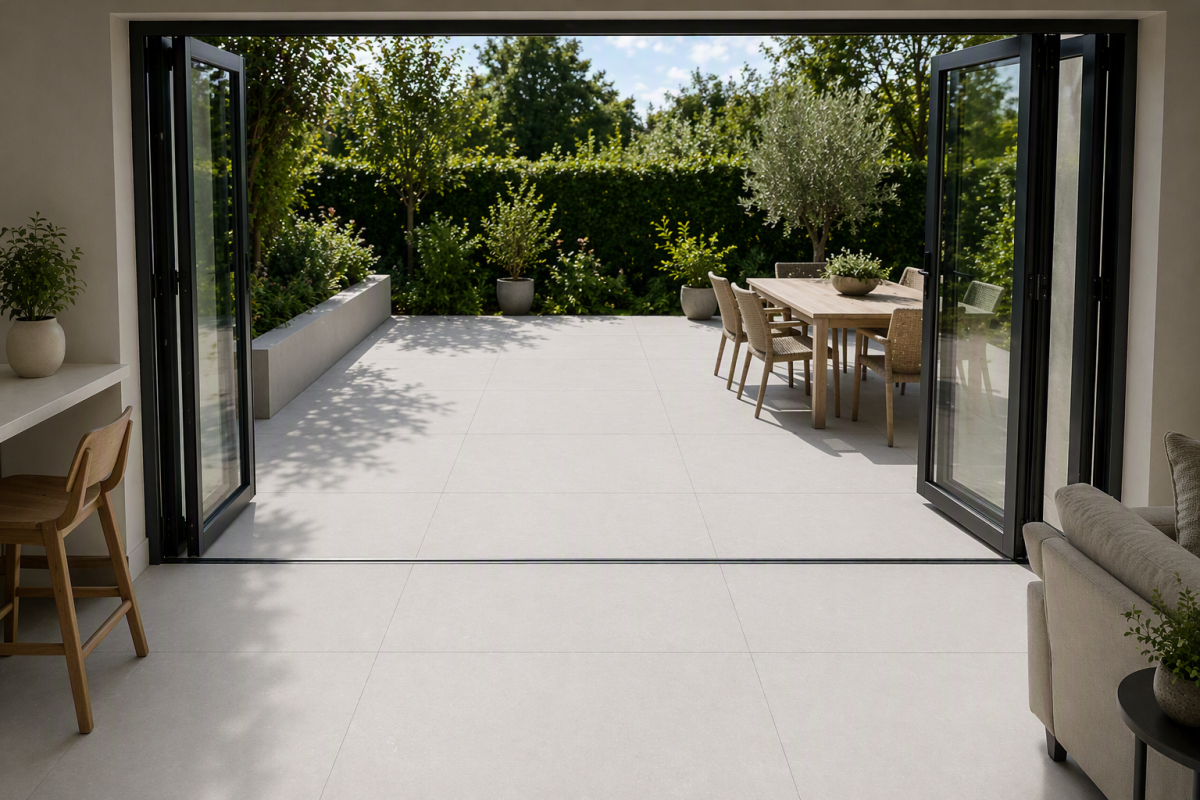 Brava outdoor porcelain paving modern patio room setting