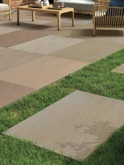 Raj Green outdoor porcelain paving garden room setting