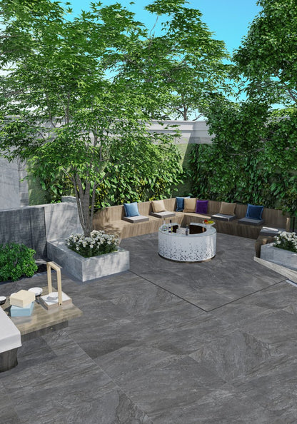 Rasa Nero outdoor porcelain paving room setting