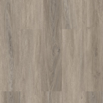 Close-up of Epping Teak Grey luxury click vinyl flooring featuring cool grey wood-effect wide planks with realistic oak grain detailing, subtle natural knot patterns and an embossed matt finish. Waterproof SPC rigid core flooring designed for modern homes.