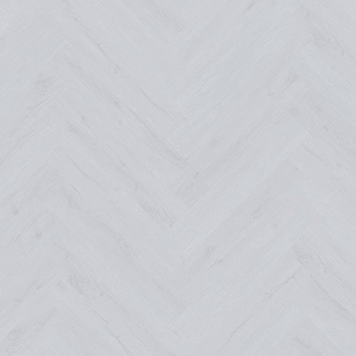 Ivory Herringbone Luxury Click Vinyl Flooring 5mm close-up featuring soft pale grey wood-effect SPC herringbone planks with delicate natural grain, subtle knot detailing, realistic texture and a matt finish, creating a bright, elegant and timeless flooring design.