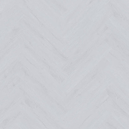 Ivory Herringbone Luxury Click Vinyl Flooring 5mm close-up featuring soft pale grey wood-effect SPC herringbone planks with delicate natural grain, subtle knot detailing, realistic texture and a matt finish, creating a bright, elegant and timeless flooring design.
