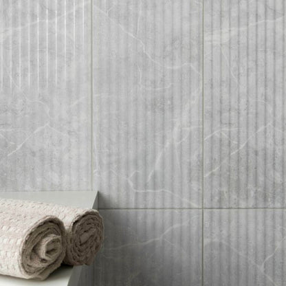 Agora Light Grey Gloss Marble Effect Decor Wall Tile 600x300 image 1