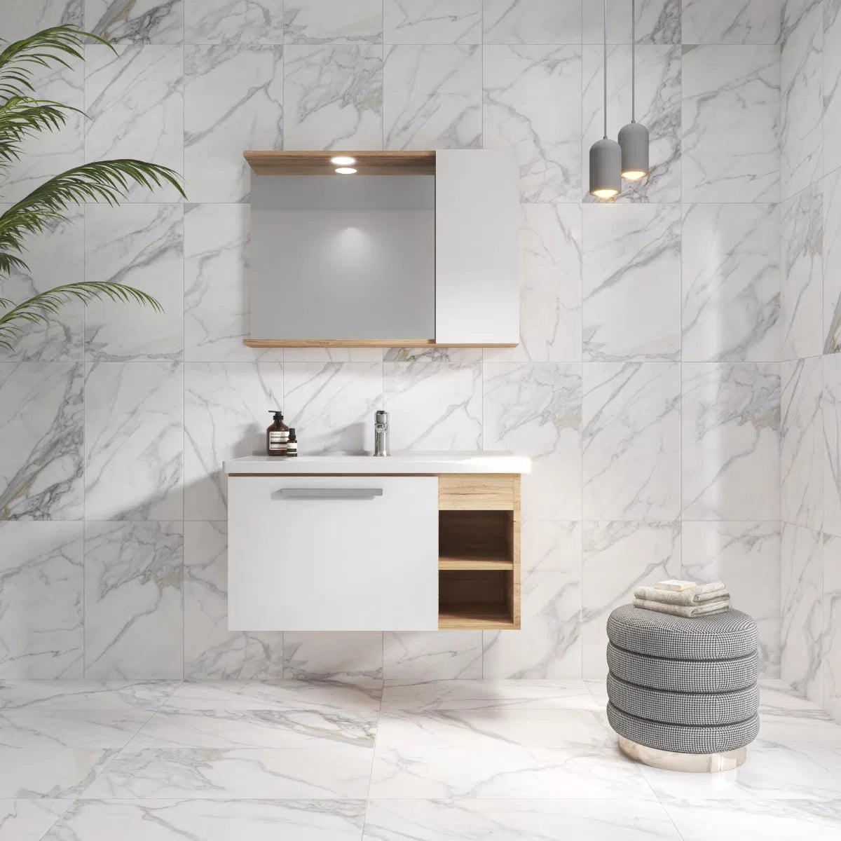 Kale Nora White Gloss Marble effect Ceramic 30x60 image 0