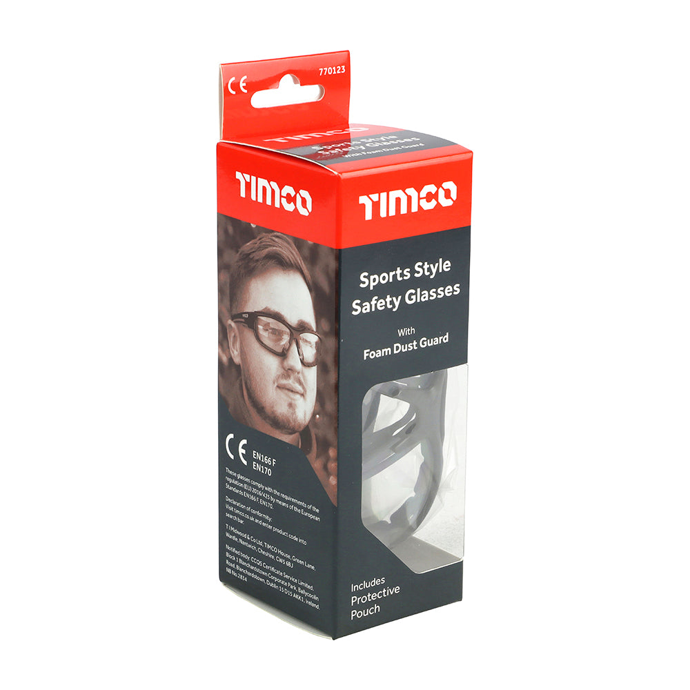Sports Style Safety Glasses - With Foam Dust Guard - Clear image 3