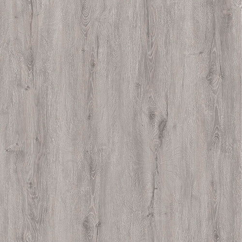 Close-up of Gran Canaria Luxury Click Vinyl Flooring 5mm featuring mid-grey oak-effect SPC rigid core flooring with authentic wood grain texture, natural knot detailing, embossed matt finish and waterproof click vinyl construction.